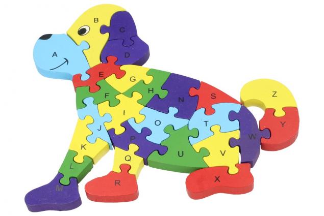 Dřevěné puzzle barevný pes 26 dílků