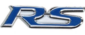 Kovová samolepka RS – modrá (9 × 2,5 cm)
