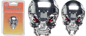 Kovová samolepka lebka – chrom (3,5 × 5 cm)
