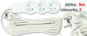 Prodlužovací kabel Aerbes SJ-3430 3 zásuvky s vypínačem 5 m