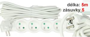 Prodlužovací kabel Aerbes SJ-3658 5 zásuvek s vypínačem 5 m