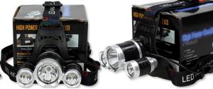 Nabíjecí LED čelovka se 3 světlomety 1× T6 + 2× LED