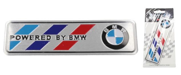 Kovová samolepka Powered by BMW