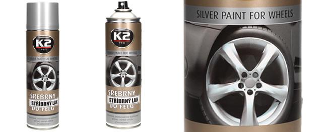 K2 stříbrný lak na disky kol ve spreji 500 ml
