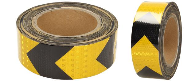 Reflexní lepící páska 25m šipky žlutá-černá 