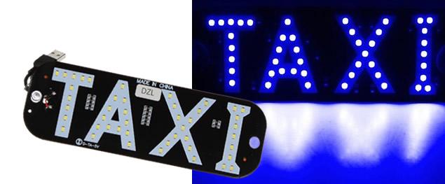 LED světelná značka taxi 19x17cm USB s vypínačem modrá