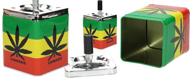 Hranatý popelník se zásobníkem v designu marihuana