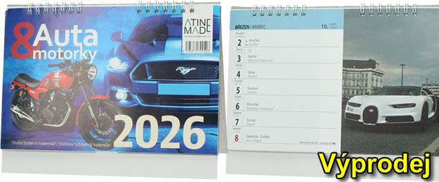 Stolní týdenní kalendář Auta & motorky 2026
