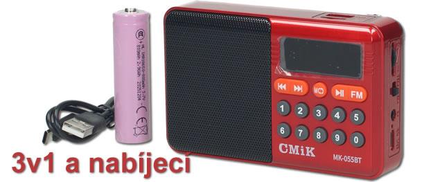 Mini FM rádio s Bluetooth 3v1 CMiK MK-055BT