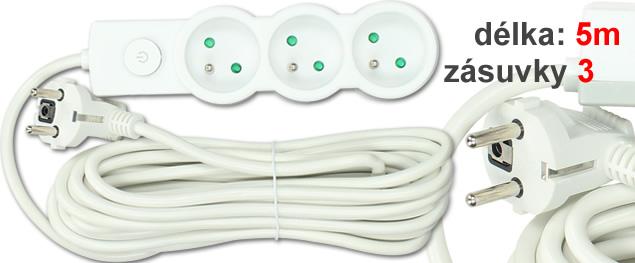 Prodlužovací kabel Aerbes SJ-3430 3 zásuvky s vypínačem 5 m