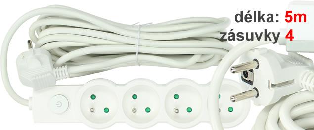 Prodlužovací kabel Aerbes SJ-3655 4 zásuvky s vypínačem 5 m