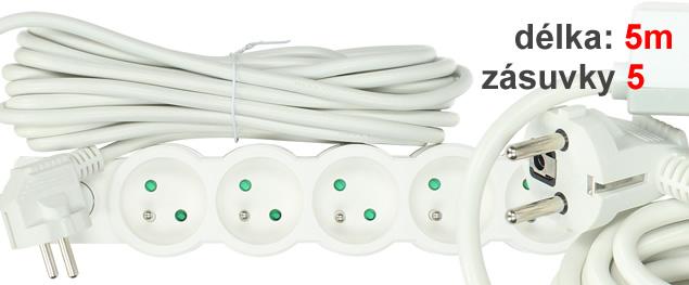 Prodlužovací kabel Aerbes SJ-3658 5 zásuvek s vypínačem 5 m