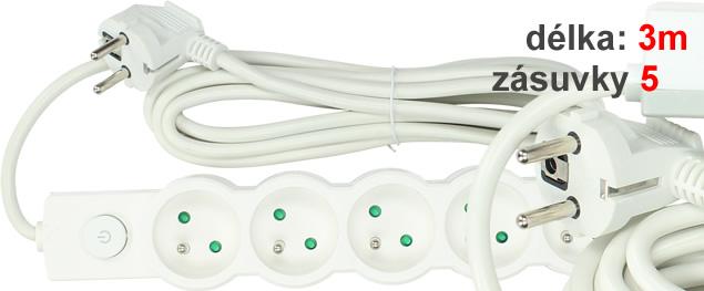 Prodlužovací kabel Aerbes SJ-3657 5 zásuvek s vypínačem 3 m