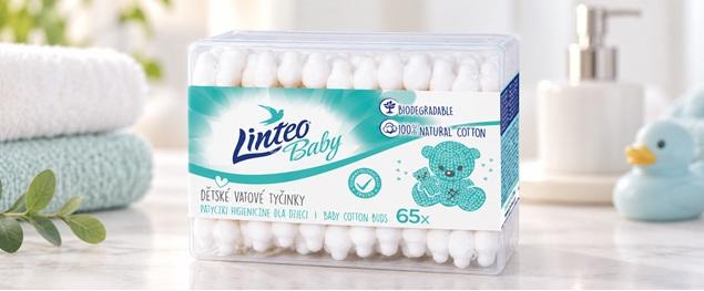 Papírové vatové tyčinky Linteo BABY 65ks – box